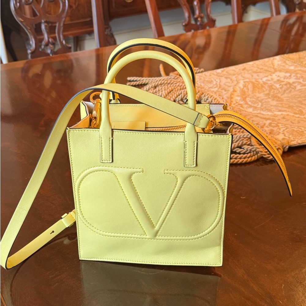 Valentino Yellow Mini Bag with Structured Design and Detachable Strap